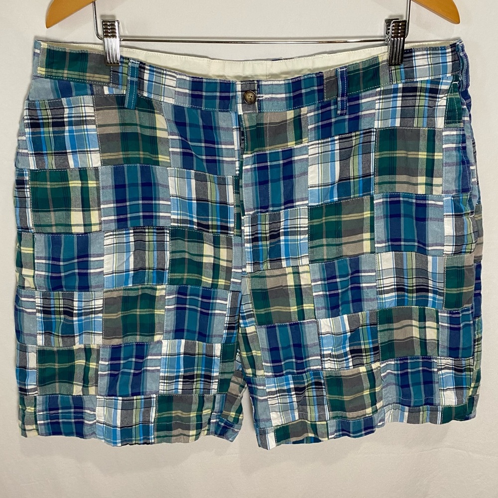 Patchwork Plaid Flat Front Golf Beach Casual Prep… - image 1